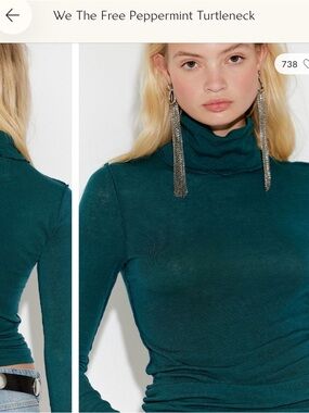We The Free Teal Sheer Turtleneck Top XS | Fitted Long Sleeve Layering Piece